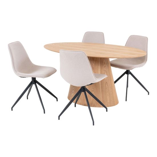 Bolton Natural Wood Oval Dining Set with 4 Zebulon Sand Swivel Chairs
